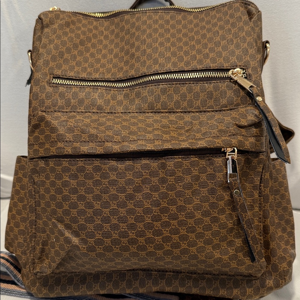 Chic Brown Geometric Backpack Faux Leather